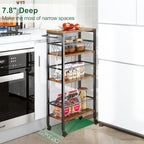 IBUYKE 7.8" Slim Rolling Cart,4-Tier Metal Kitchen Storage Cart,Trolley cart on Wheels for Narrow Space,with Handle and Wooden Tabletop,for Kitchen, Dining Room,Laundry Room,Rustic Brown UTMJ065H - style: Brown