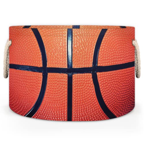 Pardick Large Round Storage Basket Sport Ball Basketball Collapsible Circle Storage Bin Laundry Hamper With Handle for Kids Toy Blanket Dirty Clothes Towel Living Room Nursery Storage Organizer - color: A02: Basketball Funny
