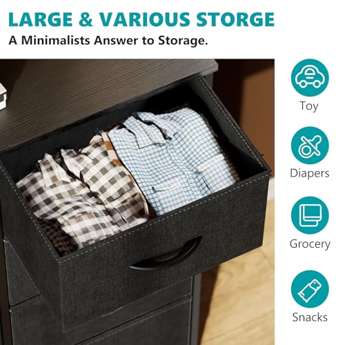 OLIXIS 8 Drawer Dresser for Bedroom, Wide Fabric Storage Tower with Wooden Top and Metal Frame, Closet Chest Organizer Furniture, Living Room Hallway, Black - color: Black, size: 11.8"D x 31.5"W x 36.4"H (8 Drawers)