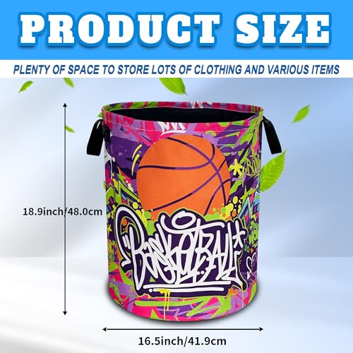 Basketball Laundry Basket Oxford Cloth Funny Sports Laundry Hamper With Handle Foldable Portable Clothes Storage Basket 18.9 X 16.5 In Storage Bag For Laundry Room/Bathroom/Bedroom/Dormitories - color: Basketball