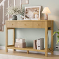 47 Inch Fluted Console Table with Outlets and USB-C Port, Mid Century Modern Sofa Table with 3 Drawers and Open Shelf, Entryway Table with Charging Station for Behind Couch, Hallway, Foyer, Oak - color: Natural Oak