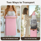 100L Laundry Hamper with Lid, Large Laundry Basket with Bamboo Handles, Clothes Hampers for Laundry with Removable Bag, Dirty Clothes Hampers for Bedroom Aesthetic, Pink - color: Pink