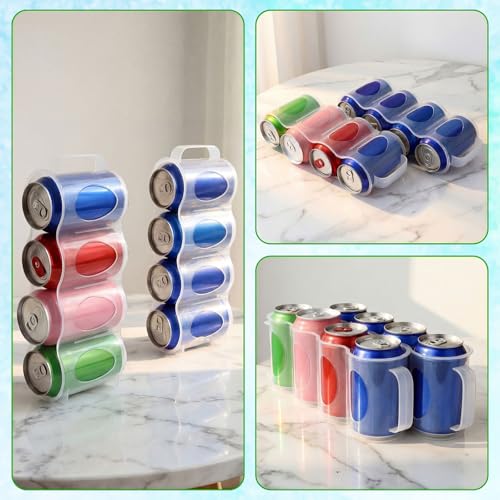 Novabright 6 Pack Portable Soda Can Organizer 11 x 4.2 x 2.2" Beer Cans Holder with Handle 4-slot Plastic Soda Can Holder Dispenser Fridge Storage Sliding Rack for Refrigerator Shelf Kitchen Pantry