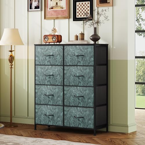 WLIVE Fabric Dresser for Bedroom, Tall Dresser with 8 Drawers, Storage Tower with Fabric Bins, Double Dresser, Chest of Drawers for Closet, Playroom, Dormitory, Vintage Green - color: Turquoise, style: General