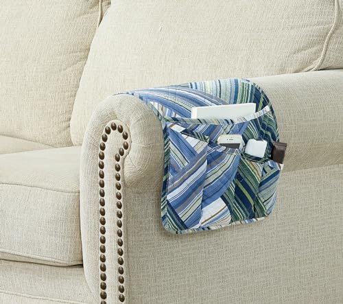 Brilliant Sunshine Teal Herringbone Patchwork Couch Armrest 5 Pockets Organizer, Slip Resistant Armchair Caddy, Washable Remote Controls Holder, Storage for Magazine, Tablet, Phone, iPad, Glasses,Teal - color: Teal