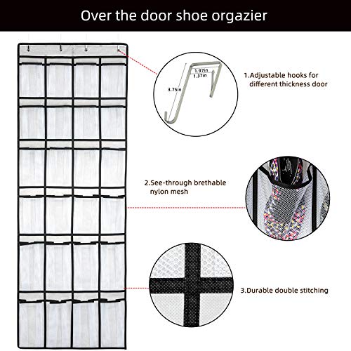 SAVERHO Hanging Shoe Organizer, Over The Door Shoe Organizer with 24 Mesh Large Pockets Door Shoe Rack for Men Women Kids Hanging Door Shoe Holder Size:58x21 Inch (White-2pack) - color: White-2pack of 24 pocket