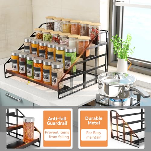 Bunoxea Spice Rack 4 Tier Kitchen Cabinet Organizer,Countertop Spice Rack,Tier Depth Adjustable Cabinet Shelf,Step Spice Organization Easy Visibility,Holds Seasoning and Condiments - size: 1 Pack