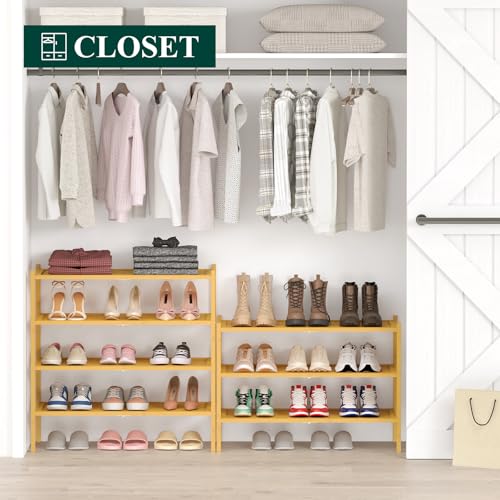 Smiry Bamboo Shoe Rack, 3 Tier Shoe Organizer for Entryway & Closet, Stackable Free Standing Storage Shelf for Shoes, Bags & Plants, Natural - color: Natural, size: 3 Tier-Regular