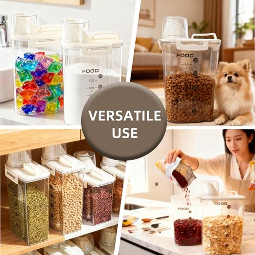 6-Pc Airtight Cereal Storage Containers Set(1.8L×3 & 2.5L×3), Cereal Containers Storage with Pour Spout & Measuring Cup, BPA-Free Plastic Canisters for Rice, Flour, Pet Food Kitchen Pantry