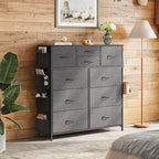 WLIVE Dresser for Bedroom with 10 Drawers, Fabric Dresser Chest of Drawers with Side Pockets and Hooks, Sturdy Metal Frame, Drawers Organizer Unit for Room, Hallway, Dark Gray - color: Dark Gray