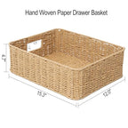 Drawer basket Handwoven Paper Rope Rectangular Shallow Basket Storage-15.35X12.01X4.72 Inches (Light brown) - color: Light brown