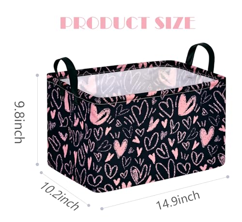 MAIZMZ Girls Basket Empty Gift Basket with Handles,Closet Shelf Storage Organizer Bins Heart Print Girls Nursery hamper Kids Toys Books Box Room Decor - color: Pink love