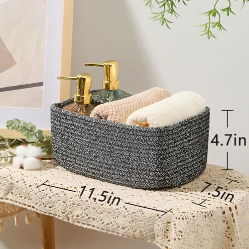 MiniArk Small Storage Baskets for Organizing | Closet Organizer Bins | Shelf Toy Basket | Woven Rope Baskets | Cube Decorative Box | Shallow Basket | 11.5x7.5x4.7” | 3 Packs Dark Gray - color: Dark Gray, size: 3pcs-L11.5xW7.5xH4.7"
