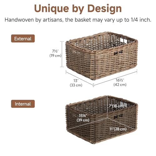 StorageWorks Pantry Baskets, Willow Storage Baskets for Organizing, Shelves, Pantry Organizers and Storage, Brown, 16 ½"L x 13"W x 7 ½"H - color: Willow(Brown), size: 16 ½"L x 13"W x 7 ½"H