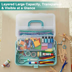Craft Storage Box 3-Layer Plastic Craft Organizers and Storage, Portable Art Supply Organizer with Handle, Dividing Craft Box Organizer, Folding Arts and Crafts Storage for Sewing, Medicine, Tool