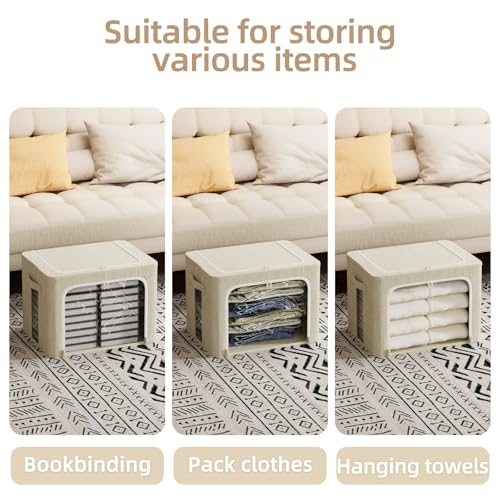 FHSQX 8 Pack Clothes Storage Bins - Foldable Storage Bins for Clothes Fabric Storage Box with Metal Frame (Beige, 16.5x12.2x12.2 inch) - color: Beige, size: 16.5x12.2x12.2 Inch