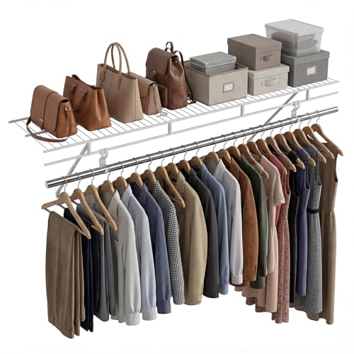 COSTWAY Closet Shelves Wall Mounted, Closet Shelf with Hanging Rod, Ventilated Metal Wire Shelving Kit, Wire Wall Shelf for Laundry Room, Bedroom, Home, Mounting Accessories Included (4 ft x 12 in) - size: 4 ft x 12 in