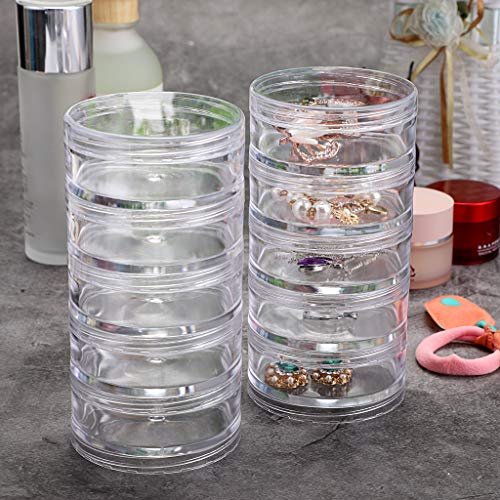 Hipiwe 2 Packs 5 Slot Clear Plastic Round Storage Jars - Art Craft Accessory Organizer Box Jewelry Beads Sewing Pills Container Holder for Storage Small Items, Hardware - size: 2Packs 2.68"D x 5.31"H