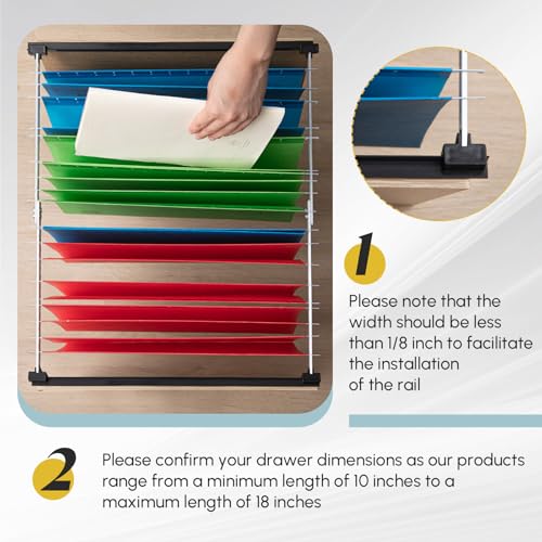 12 Pcs Metal Adjustable File Cabinet Rails Set Include 8 Hanging File Rail Clips 4 Cabinet Dividers Bars Suitable for Cabinets with Drawer Thickness Less Than 1/8 Inch (Silver,25 Inch-46 Inch) - color: Silver, size: 25 Inch-46 Inch