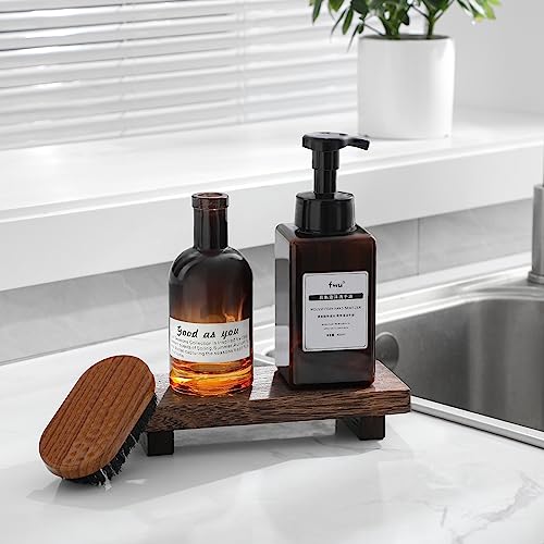 zoocatia Small Wood Tray Pedestal Stand Farmhouse Bathroom Decor Decorative Wooden Riser Kitchen Soap Dish Holder for Vanity, Counter, Sink, Dark Brown - color: Dark Brown, size: 8.7" x 3.6" x 1.6"