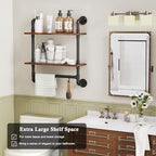 Merapi 24" Industrial Floating Shelves with Tower Bar, Pipe Shelves for Wall, 2 Tier Rustic Wood Wall Shelves for Home Décor, Bedroom, Living Room, Bathroom… - style: 2 Tier with Tower Bar
