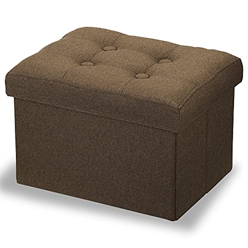 LINMAGCO Ottoman Storage Ottoman with Storage Small Foot Rest Stool Under Desk Stool Short Folding Footrest Linen Cloth Brown 16X12X12IN - color: Brown(linen), size: 16"X12"X12"
