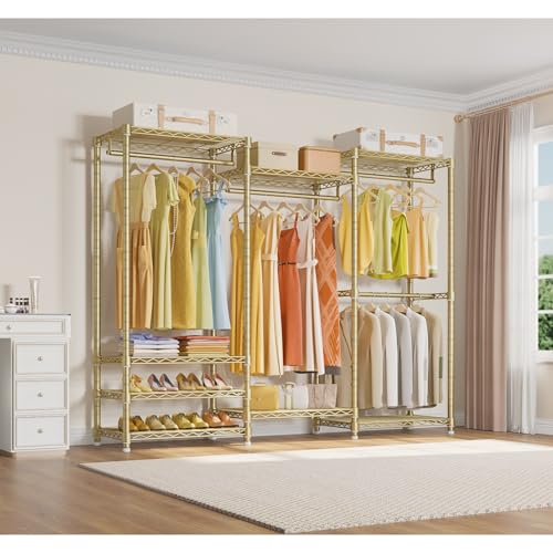 VIPEK V5 Portable Closet Wardrobe Heavy Duty Clothes Rack, Freestanding Metal Clothing Racks Custom Closet Racks with 8 Adjustable Shelves, 68.9" Lx15.7 Wx76.4 H, Max Load 890LBS, Gold - color: Gold, size: V5 Standard