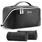BOYATU Travel Makeup Bag Cosmetic Bags for Women: 3 Pcs Set Large Capacity Make up Bag with Handle - Waterproof Vegan Leather Toiletry Bags Travel Essentials with Compartments(C-2-Black) - color: C-2-Black