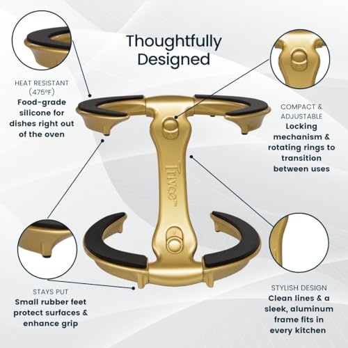 Trivae Pot Lid Holder – 4-in-1 Pot Lid Holder While Cooking, Pan Lid Holder, Trivet & Cake Stand – Versatile Kitchen Tool for Hot Pots, Serving & Display – Space-Saving, Heat-Resistant Stand - color: Golden Goddess