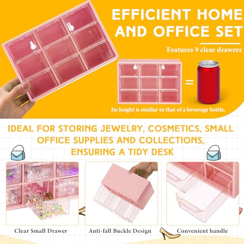 Wenqik 2 Pcs Mini Storage Drawers Teacher Toolbox Organizer with 9 Clear Drawers Small Plastic Desktop Teacher Desk Craft Organizer for Classroom Office 7" x 3. 9" x 4. 7"(Pink) - color: Pink