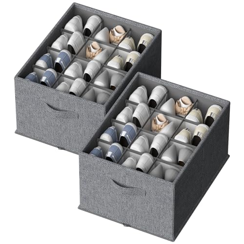 FHSQX 2 Pack Shoe Organizer for Closet,Foldable Shoe Organizer,Fits up to 24 Pairs,Storage Containers With Bottom Support for Shoes - color: Grey, size: 16.5*12.6*9.5in