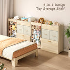 Toy Organizer and Stuffed Animals Storage, All-in-One Toy Shelf with Stuffed Animal Holder, 2 Drawers, Movable Toy Chest & Top Shelf, Solid Wood Bedroom Toy Storage Organizer - style: Burlywood+stuffed Animal Shelf