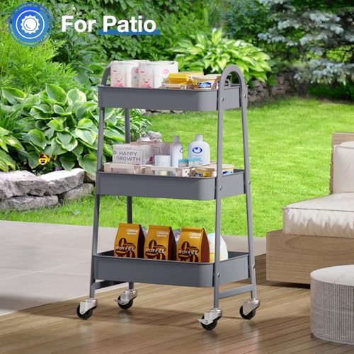 OLIXIS Metal 3 Tiers Utility Rolling Cart, Mobile Storage Shelf with Lockable Caster Wheels, Organization for Livingroom, Bathroom & Narrow Places, Gray - color: 3-tiered Gray, size: 3-Tiered 17 inches
