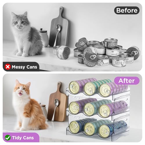 REFLYING Cat Food Can Organizer, Can Organizer for Pantry，Transparent Cat Food Storage Container Holds 54 (3.5oz) Cans, Canned Food Organizer and Storage for Countertop Kitchen Cabinet (3 Layers) - color: 3 Tier-3 Layer