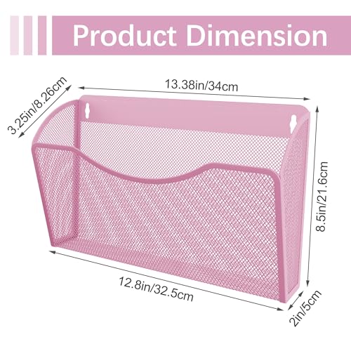 EasyPAG Wall File Organizer, Metal Mesh Hanging File Folder Holder for Letter/A4 Size Folders, Vertical Wall Mount Mail Sorter for Office Paperwork, Classroom, Pink - color: Pink