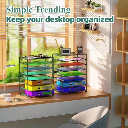 Simple Trending 2 Pack 8 Tier Letter Tray Paper - Mesh Desk File Organizer for Office School Desktop, Green - color: 2 Pack 8 Tier Green-Mesh Desk