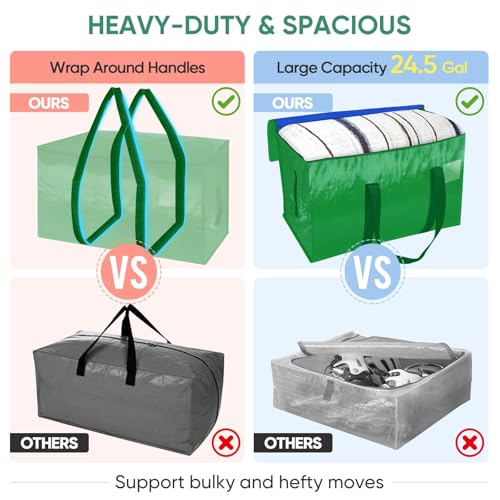 BALEINE 2-Pack Oversized Moving Bags with Reinforced Handles, Heavy-Duty Storage Tote for Clothes, Moving Supplies (Light Green, 2-Pack) - color: Light Green, size: 2-Pack