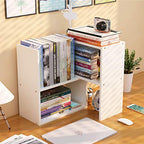 Sorfity Expandable Wood Desktop Bookshelf Desktop Organizer Office Storage Rack Wood Display Shelf - Free Style Display True Natural Stand Shelf Rack Assemble - color: White