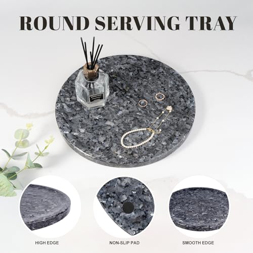 Karibiber Natural Marble Tray, 11.8in Serving Tray for Fruit, Round Decorative Vanity Stone Plate for Jewelry&Key, Quality Storage Dish for Kitchen Coffee Table and Bathroom Desktop, Blue Pearl - color: Blue Pearl