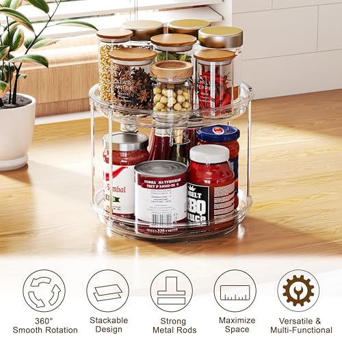 2 Tier Lazy Susan Turntable Organizer 9.25 inch, Rotating Spice Rack Organization for Cabinet, Bathroom, Pantry, Countertop, Kitchen, Vanity, Medicine Cabinet Organizer, Clear - color: 1 Pack Clear