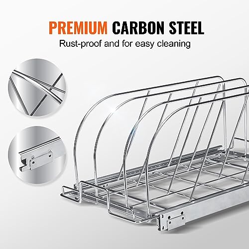 VEVOR Pan and Pot Rack, Expandable Pull Out Under Cabinet Organizer, Cookie Sheet Baking Pans tray Organization, Adjustable Wire Dividers, Steel Lid Holder for Kitchen Cabinet & Pantry Storage, 11.7"W - size: 10 inch, style: Single Tier