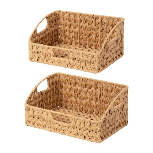 GRANNY SAYS Wicker Storage Basket for Shelves, Wicker Basket with Handles, Trapezoid Woven Baskets for Storage, Decorative Baskets for Home Decor, Natural, 2 Pack - color: Natural, size: 10¾"D x 15"W x 7½"H + 9½"D x 13½"W x 6¾"H