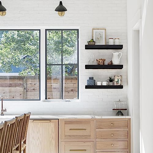 QEEIG Floating Shelves for Wall Bathroom Shelf Bedroom Kitchen Living Room Hanging Book Shelves Small Farmhouse Decor 16 inch Set of 3, Black (015-B3) - color: C. Black, size: 3pcs