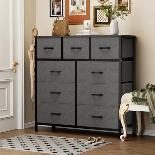 OLIXIS 9 Drawers Storage Organizers Units, Closet Organizers and Storage for Clothes, Fabric Storage Drawer for Living Room, Chest of Dresser in 39.4" D x 11.8" W x 39.9" H, Grey - color: Grey, size: 39.4"D x 11.8"W x 39.9"H (9 Drawers)