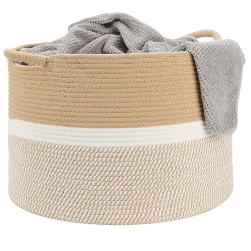 Large Blanket Basket (20"x13"),Woven Basket for Storage Dirty Clothes for Laundry, Living Room, Nursery, Bedroom Rope Storage Basket for Blankets（Double/Brown) - color: Double Brown
