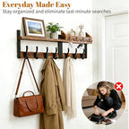 Coat Rack Wall Mount with Shelf, 29 inch Entryway Wall Shelf with 11 Metal Hooks, 4 in 1 Coat Hanger and Key Holder Wall Mount with Mail Organizer for Living Room, Bedroom