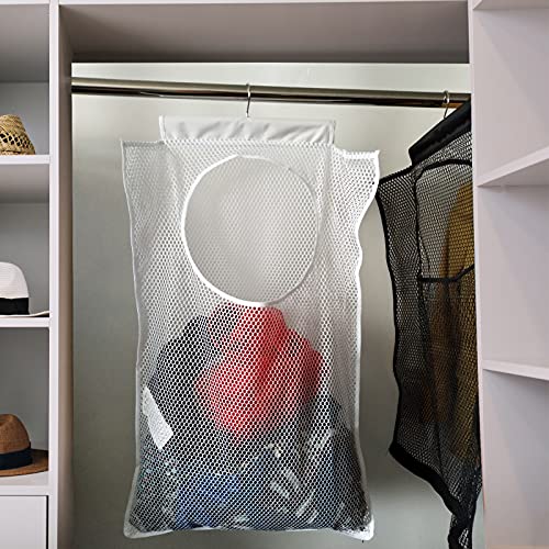 Hanging Mesh Laundry Hamper (30in*20in*2in) Large Dirty Clothes Bag, Can Be Used Behind The Door & Closet & Caravan& Bathroom (White) - color: White
