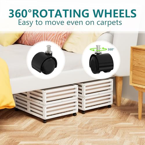 Wisuce Bamboo Under Bed Storage Containers- Underbed Organizer with Wheels with Dust Bag,Sturdy Wood Rolling Under the Bed Shoe Storage Organizer Drawers (White, 2 Pack (23.62"×16.54")) - color: White, size: 2 Pack (23.62"×16.54")