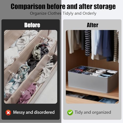 8 Grid Foldable Clothes Organizer Box,Wardrobe Storage Bin with PP Board Support,for Underwear, Socks, and T-Shirts,Grey - color: Grey, size: 8 Grid