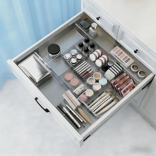 Removable Drawer Storage Box with Four Sides - Multi-Function Storage Box for Organizing Make-up, Kitchen Utensils, Bathroom and Desktop Drawers (Clear) - color: Transparent